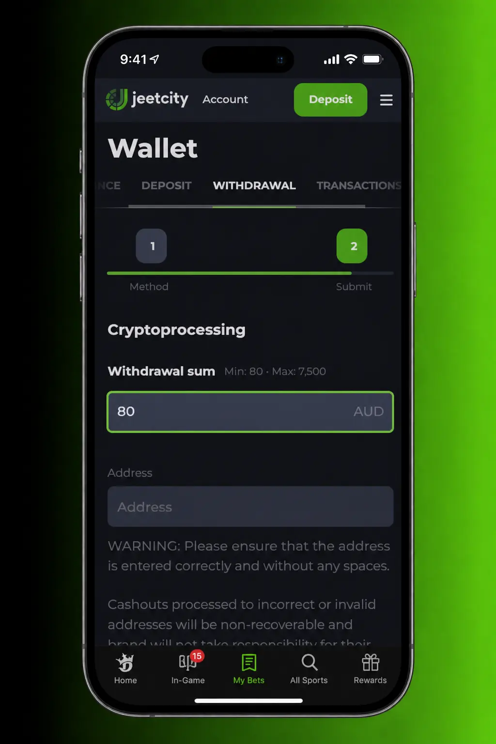 Step-by-step guide showing how to withdraw money from JeetCity, including account verification and payout method selection
