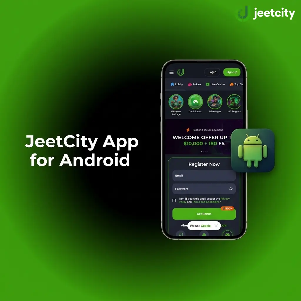 JeetCity Android app APK download screen showing compatibility requirements and supported devices for Australian users