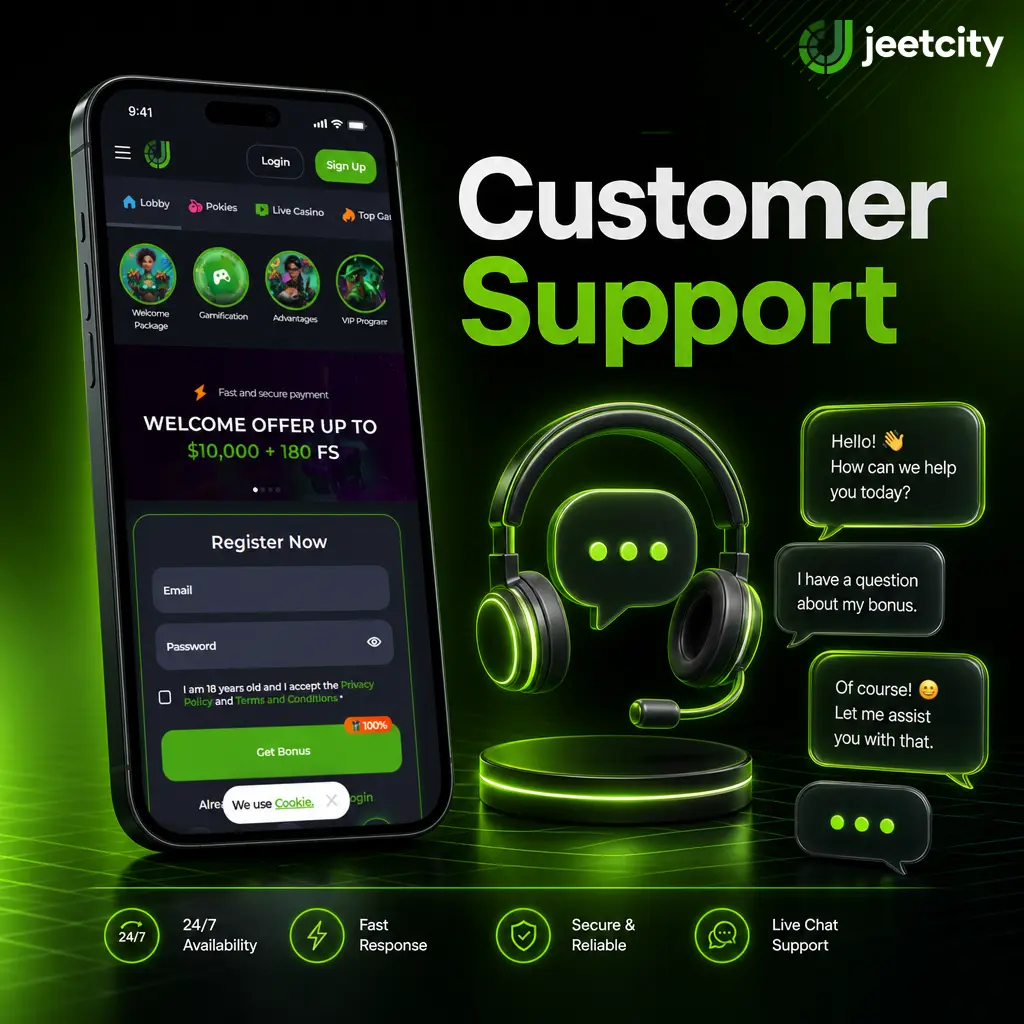 JeetCity support team assisting Australian players with payment inquiries via live chat, email, and FAQ.
