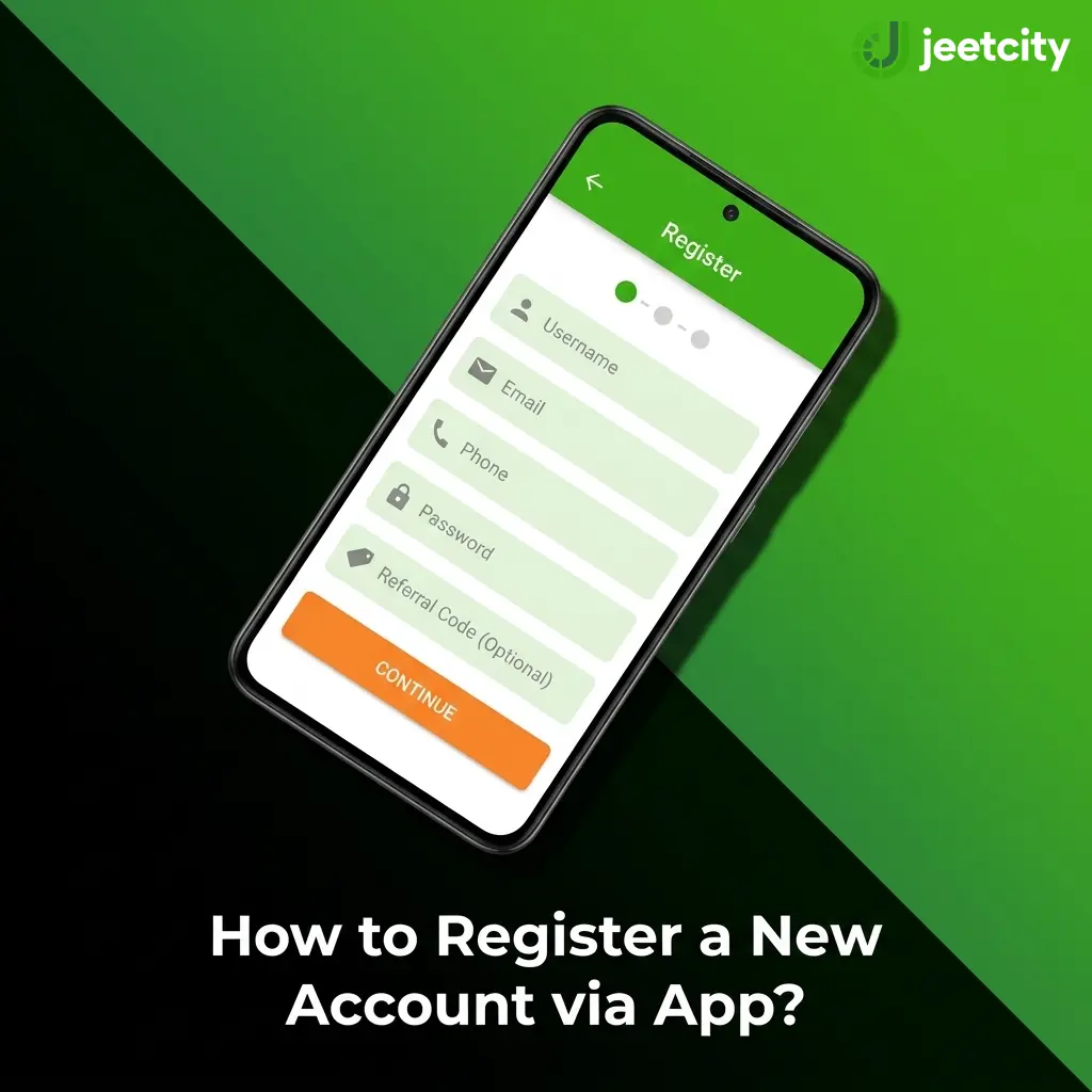 JeetCity app registration screen showing sign-up options including phone, email, and social media account methods
