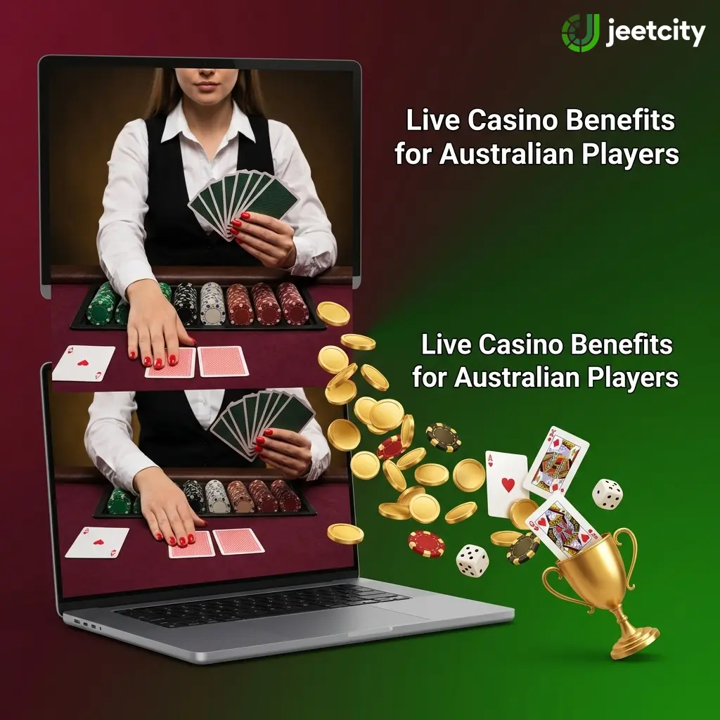 JeetCity live casino benefits for Australian players including AUD payments, HD streams, and 24/7 live dealer tables