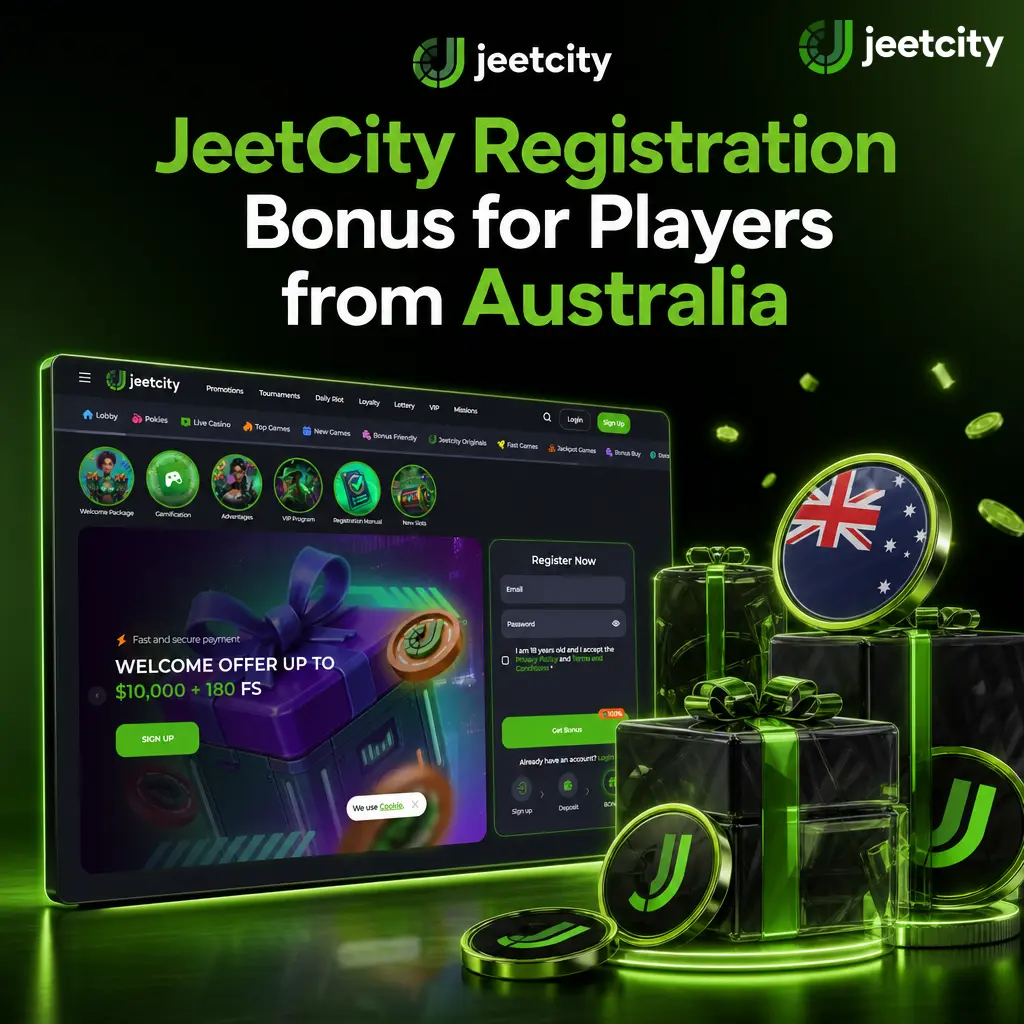 JeetCity registration bonus for Australian players: 100% match up to EUR 7500 plus 100 free spins across four deposits