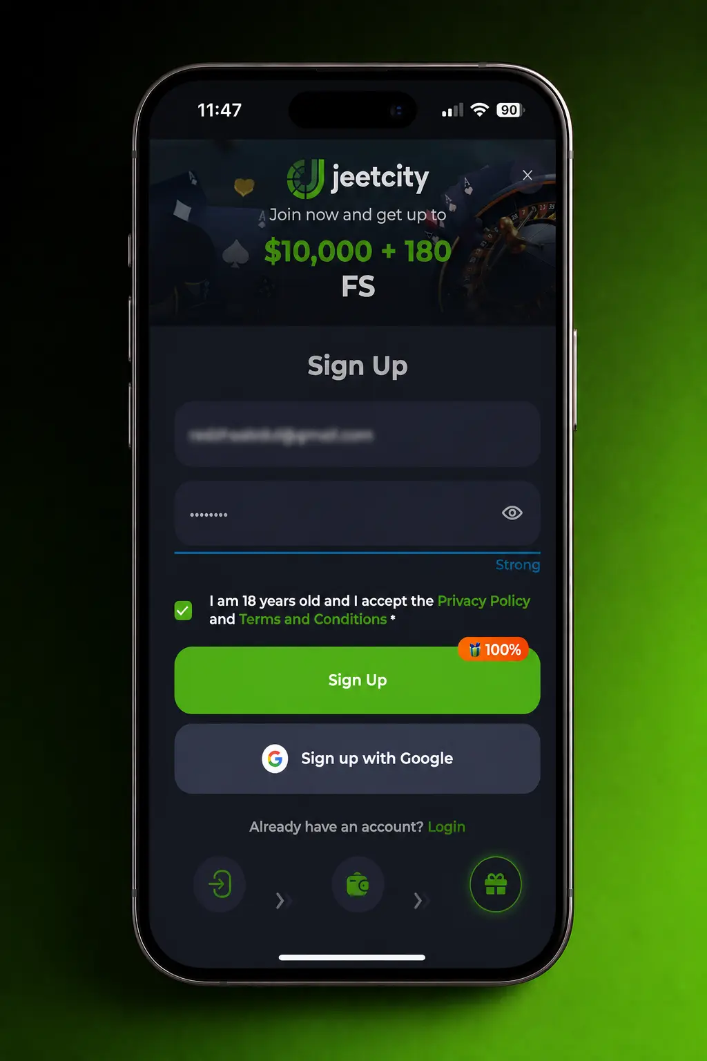 Step-by-step JeetCity sign up guide showing registration form fields for AUD account creation and bonus activation