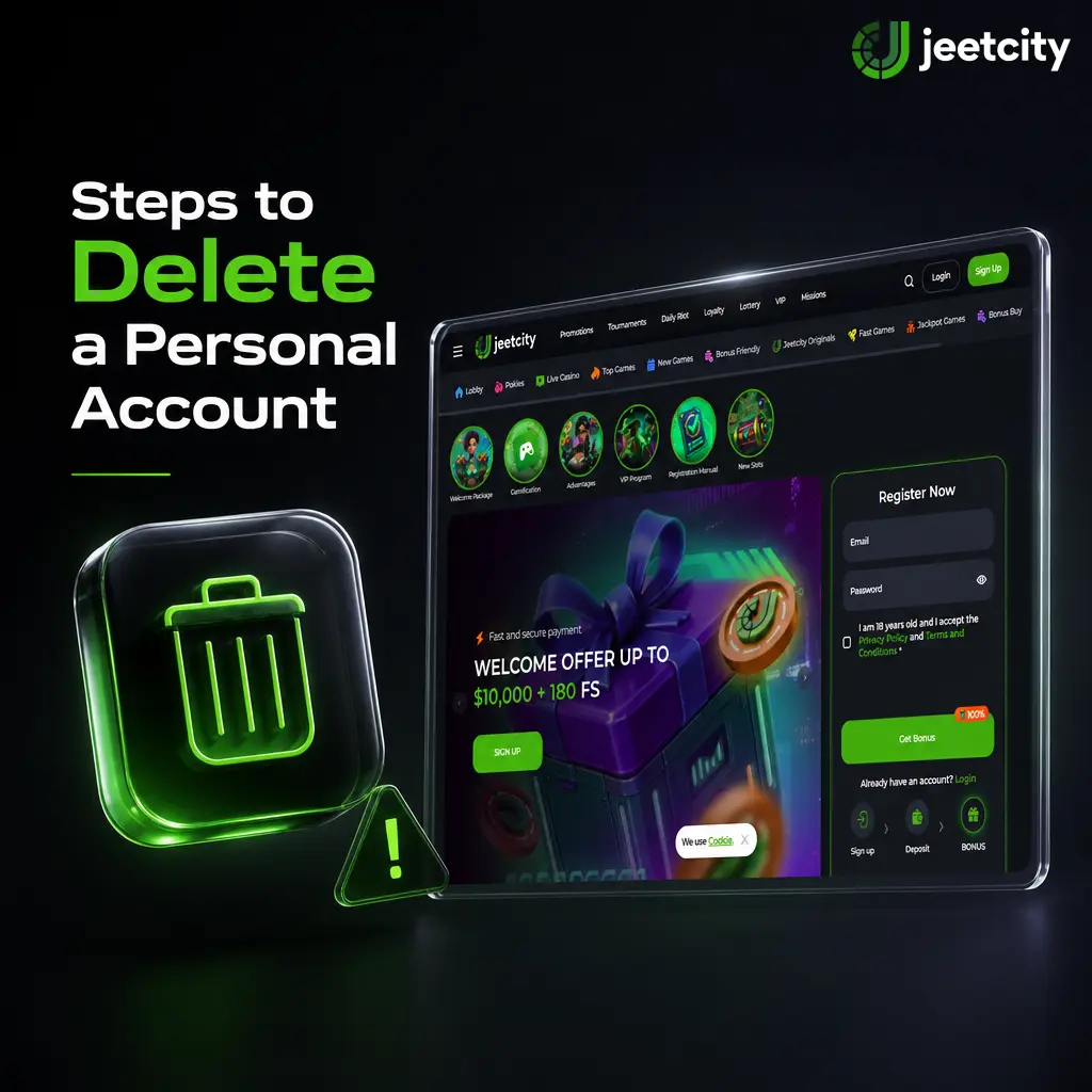 Steps to delete a JeetCity personal account: contact support, verify identity, withdraw balance, and receive email confirmation.