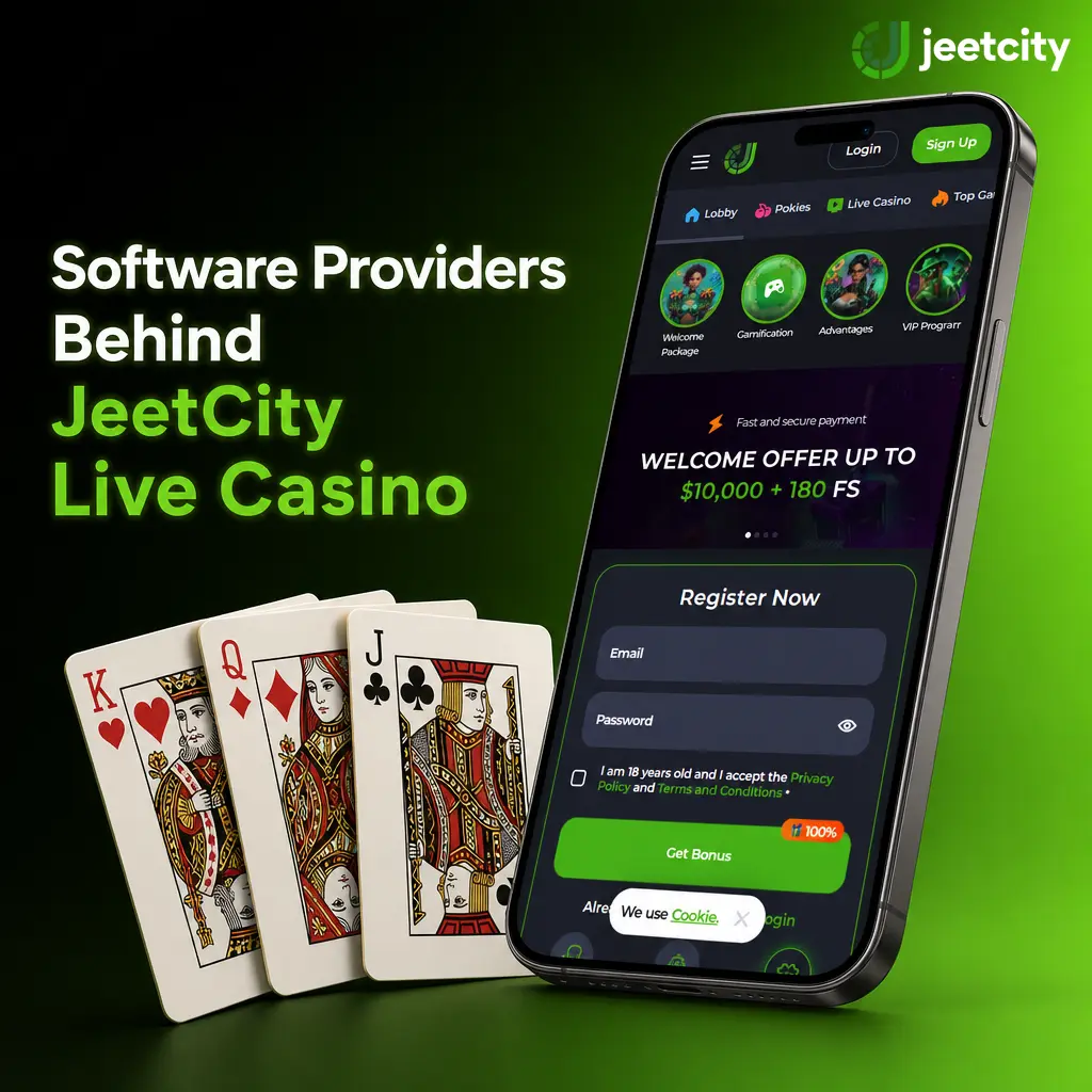 Licensed live casino software providers powering JeetCity, including Evolution, Ezugi, Pragmatic Play Live, Vivo Gaming, Winfinity, and Lucky Streak.