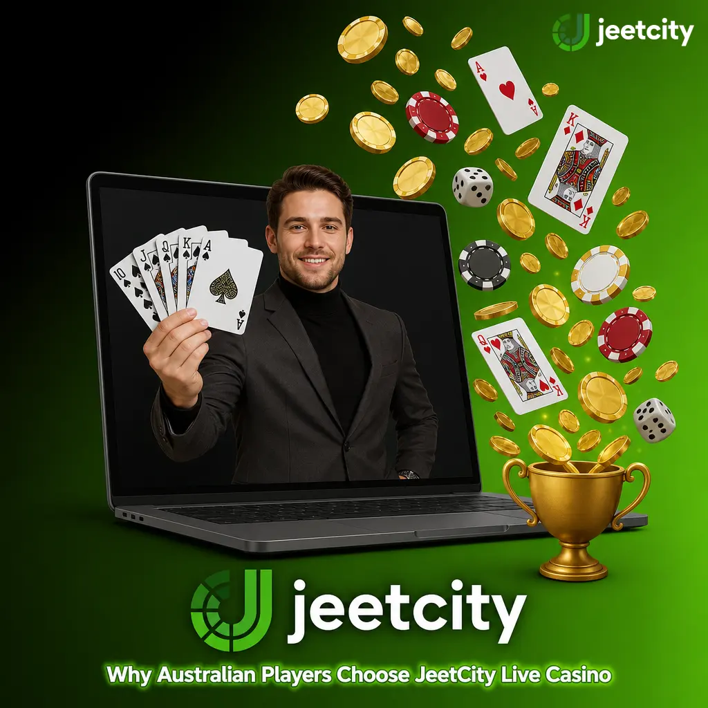 Live dealer tables at JeetCity Casino with fast crypto deposits and 24/7 access for Australian players
