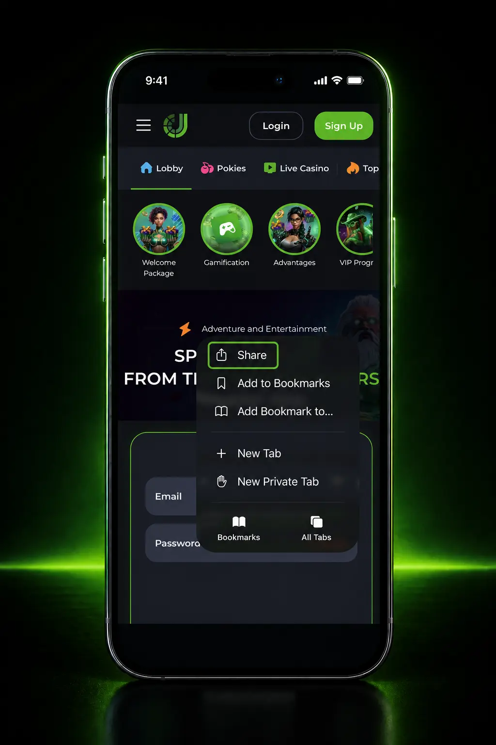 Step-by-step guide showing JeetCity iOS installation via Safari, Add to Home Screen, and login process on a mobile screenshot.