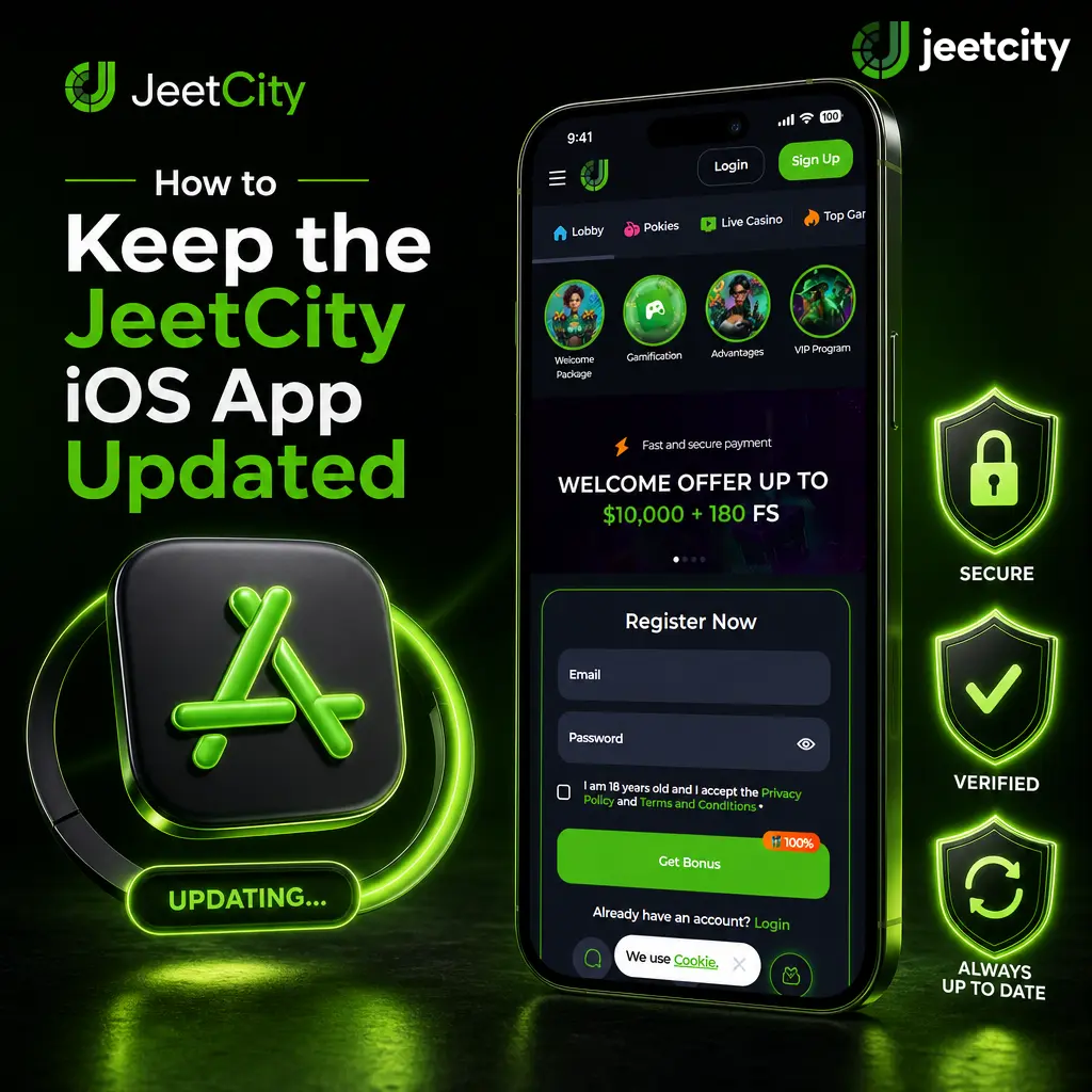 Steps to update the JeetCity iOS app via Safari: check version notes, reinstall web app, and clear cached data.