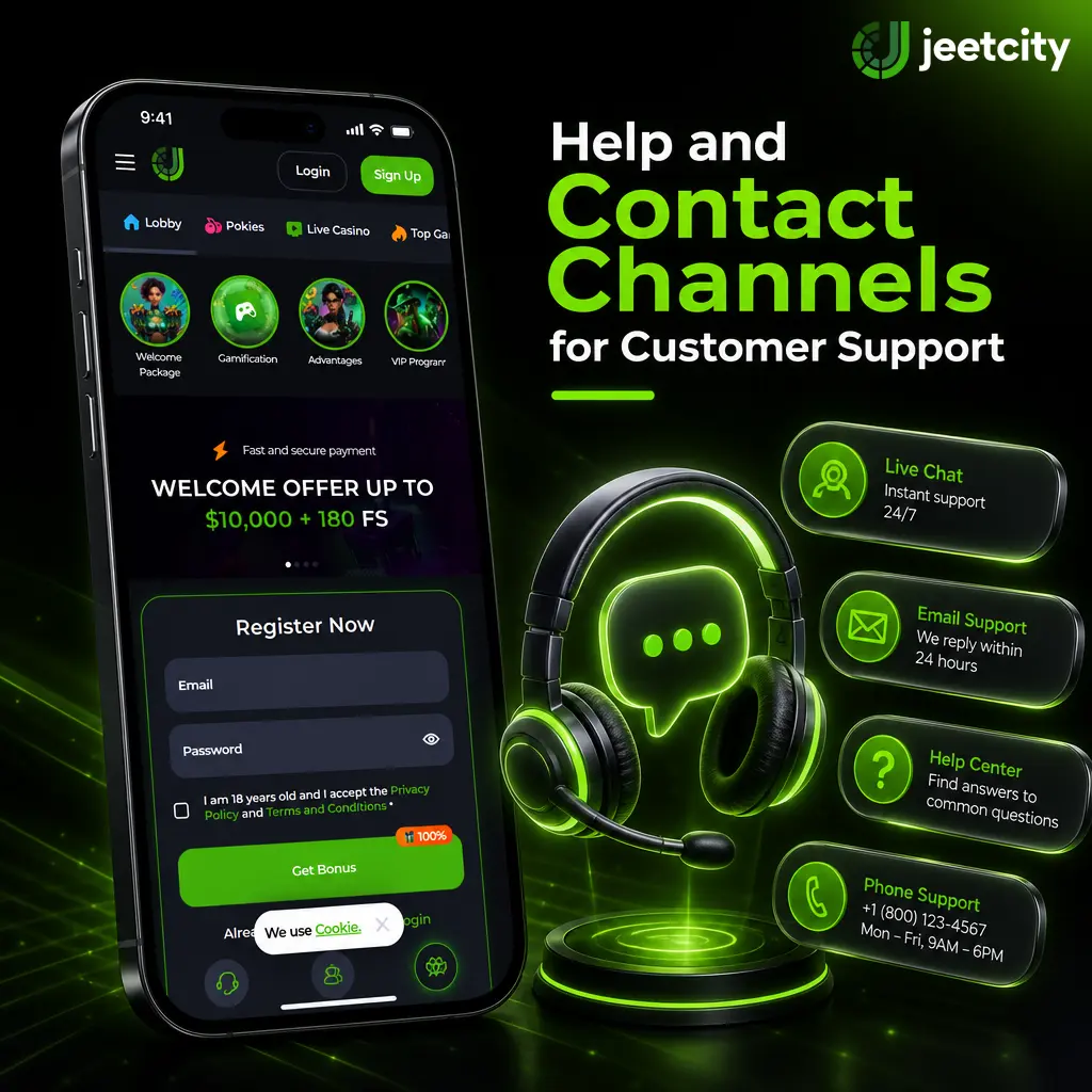 Customer support channels including 24/7 live chat, email, Telegram and FAQ help centre for Australian players
